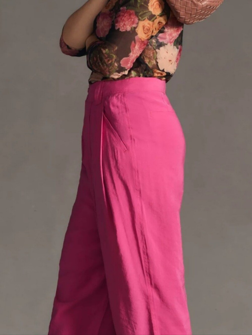 Anthropologie Cropped Pleated Trousers in Pink Size 12 - Picture 4 of 4
